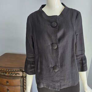 Alexandra Bartlett 100% Linen Jacket – Size M – Black – Statement Button Crop Ja